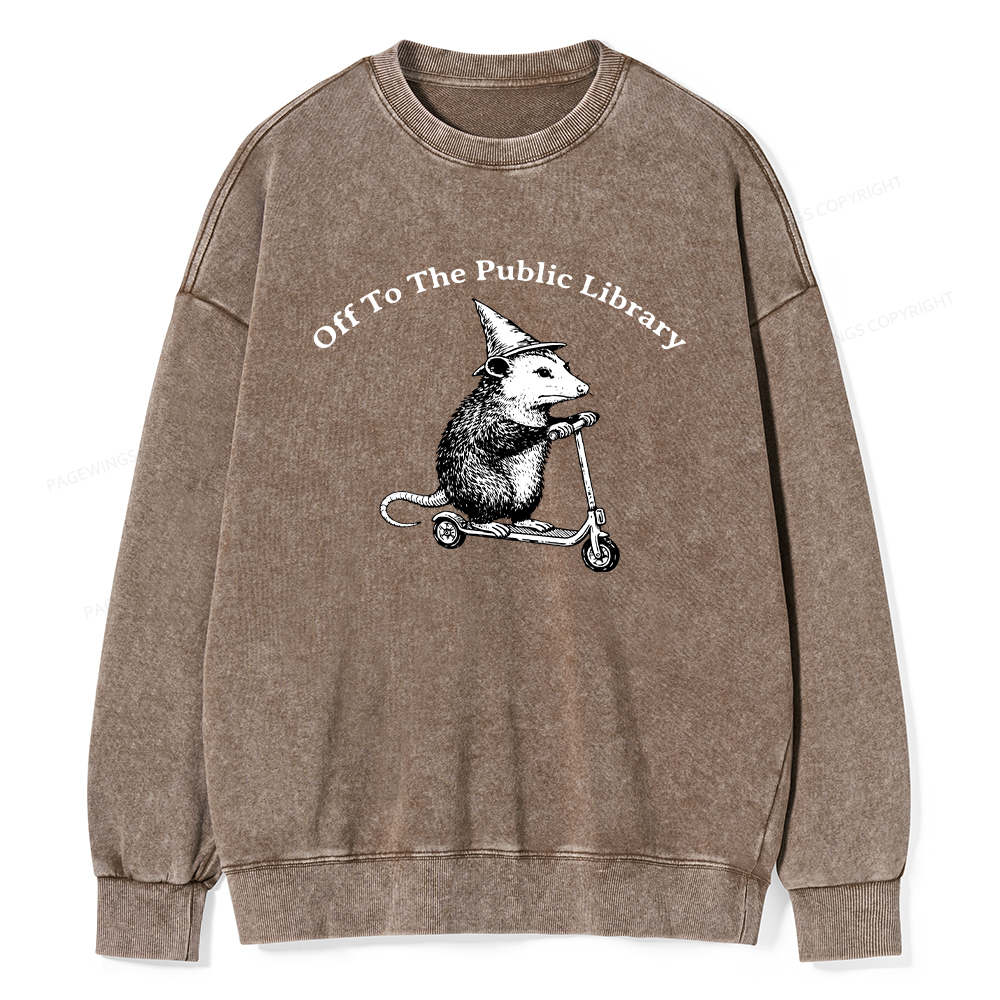 Pagewings Off To The Public Library Unisex Washed Sweatshirt