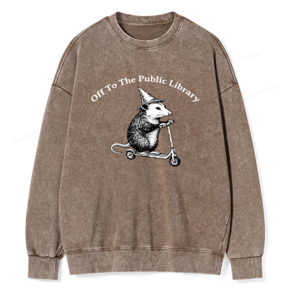 Pagewings Off To The Public Library Unisex Washed Sweatshirt