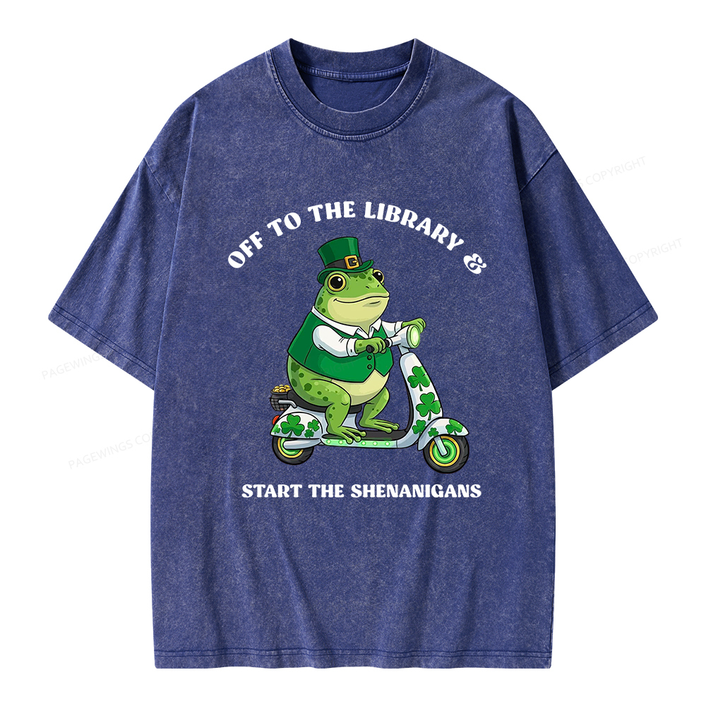 Pagewings Off To The Library Start The Shenanigans Unisex Washed T-shirt