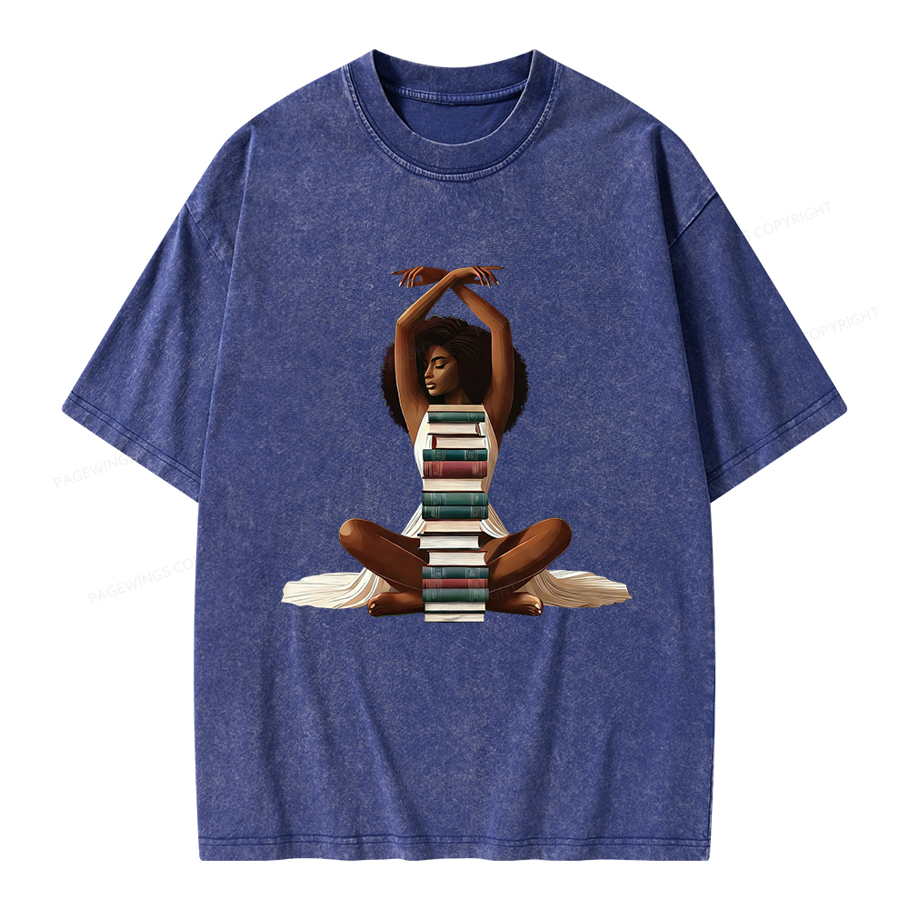 Pagewings Black Girl Reading Unisex Washed T-shirt