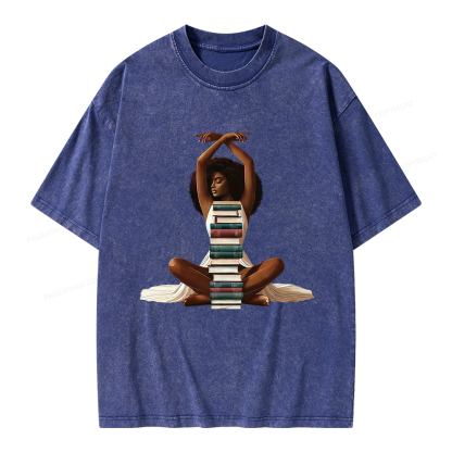 Pagewings Black Girl Reading Unisex Washed T-shirt