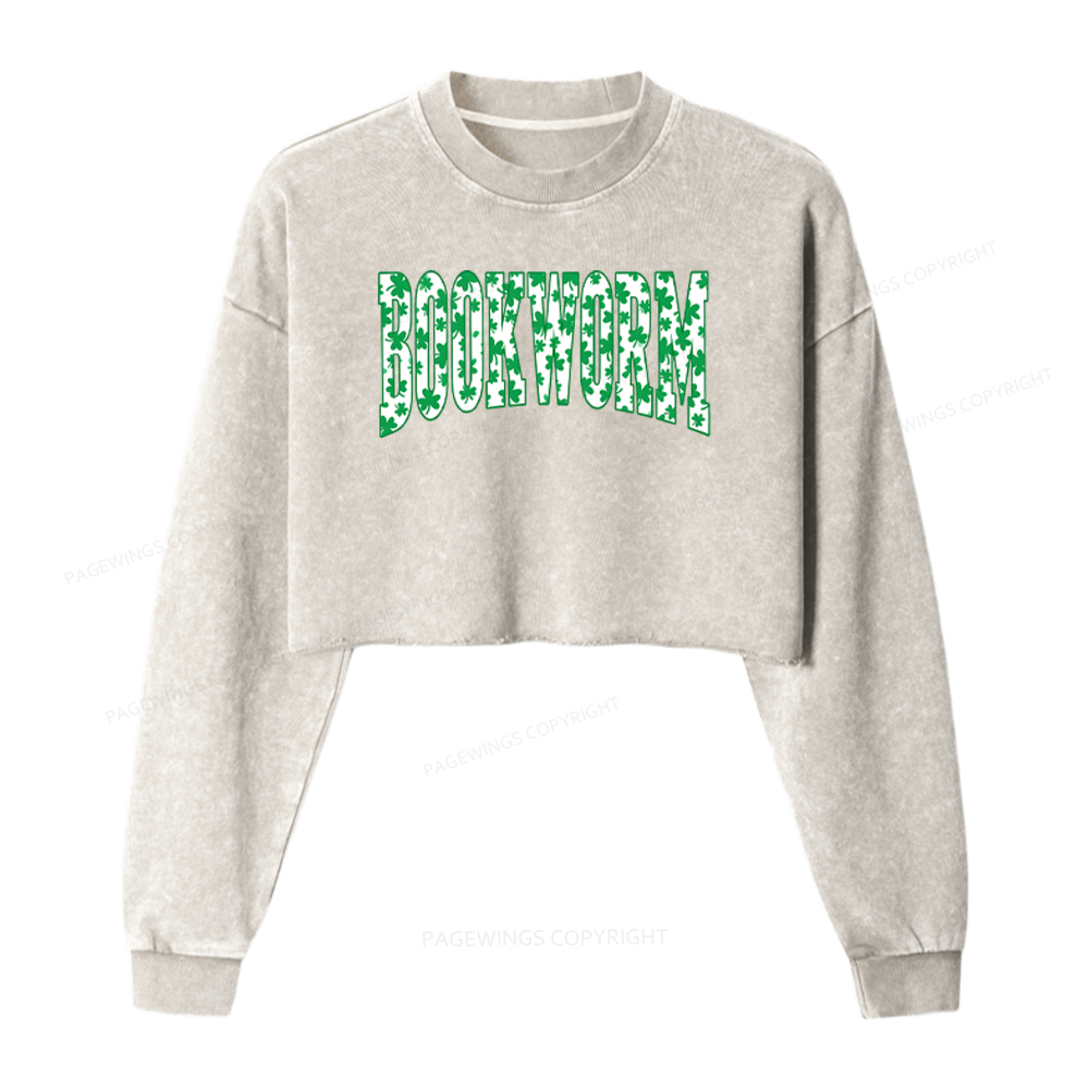 Pagewings St. Patricks Day Bookworm Washed Crop Sweatshirt
