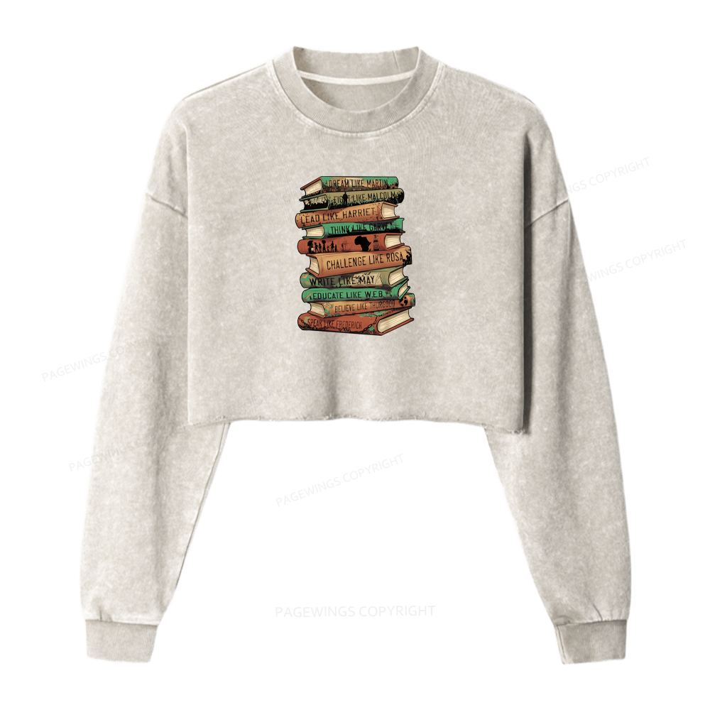 Pagewings Black History Month Books Washed Crop Sweatshirt