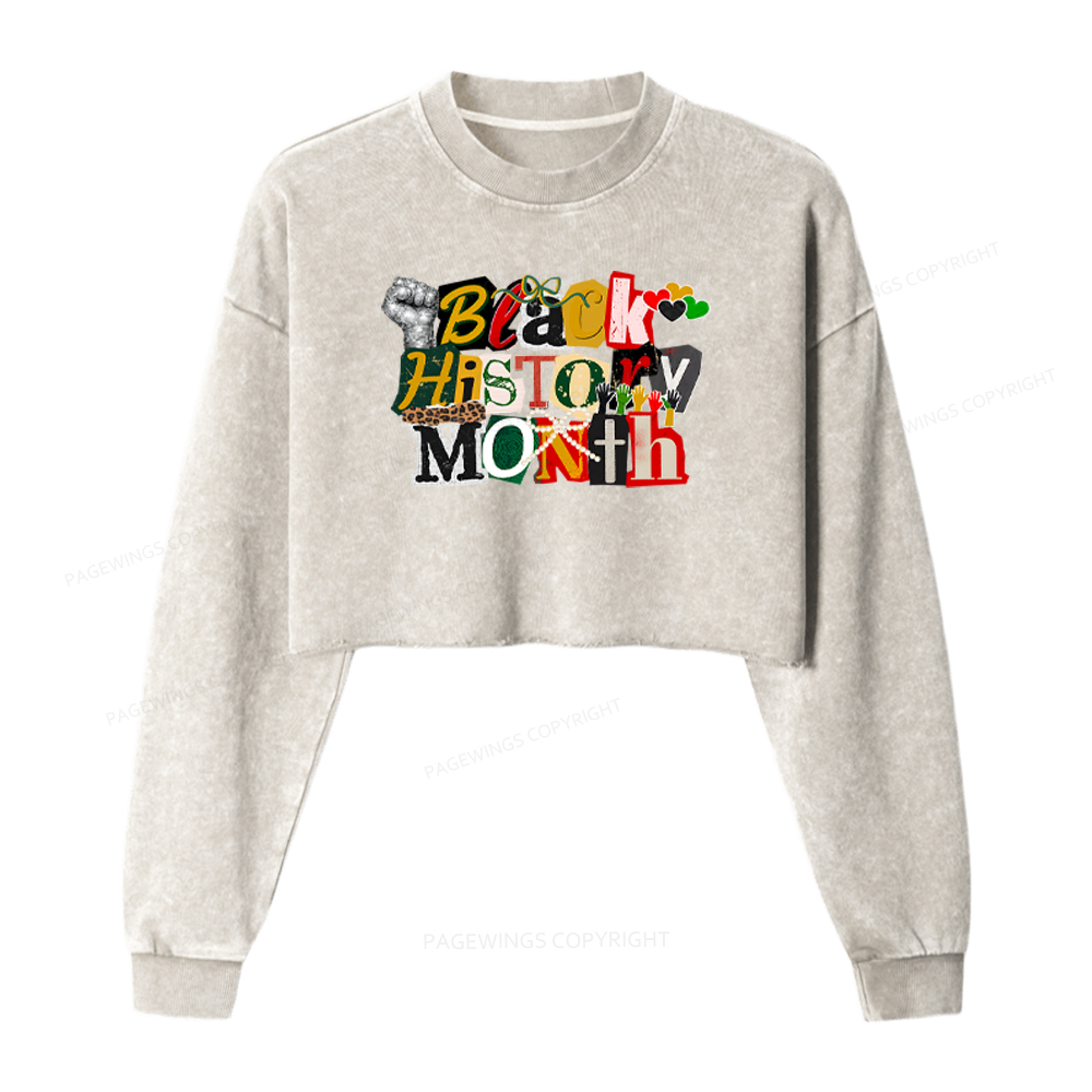 Pagewings Black History Month Washed Crop Sweatshirt