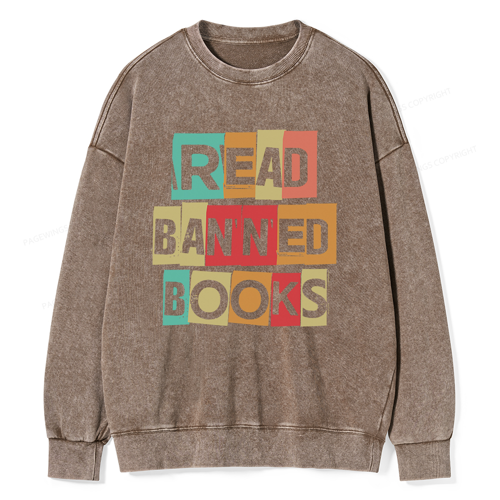 Pagewings Read Banned Books Shirt Unisex Washed Sweatshirt
