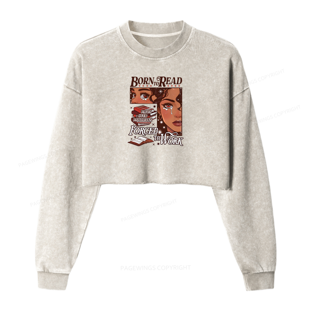 Pagewings Born to Read Bookish Washed Crop Sweatshirt