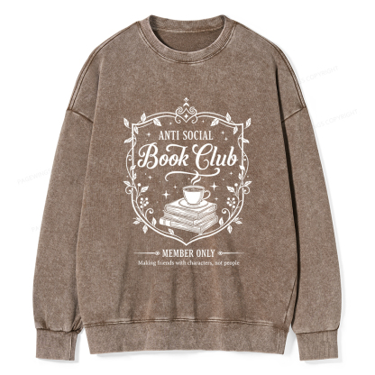 Pagewings Anti Social Book Club Unisex Washed Sweatshirt