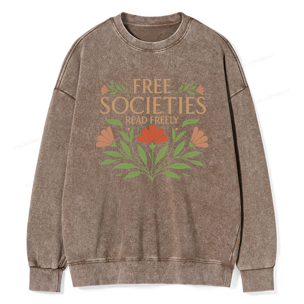 Pagewings Free Societies Read Freely Unisex Washed Sweatshirt
