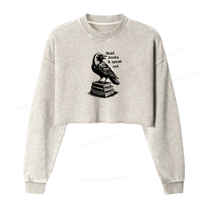 Pagewings Read Books And Speak Out Washed Crop Sweatshirt