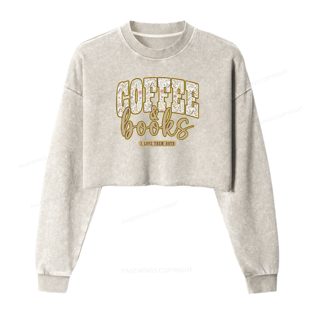 Pagewings Coffee And Books Washed Crop Sweatshirt