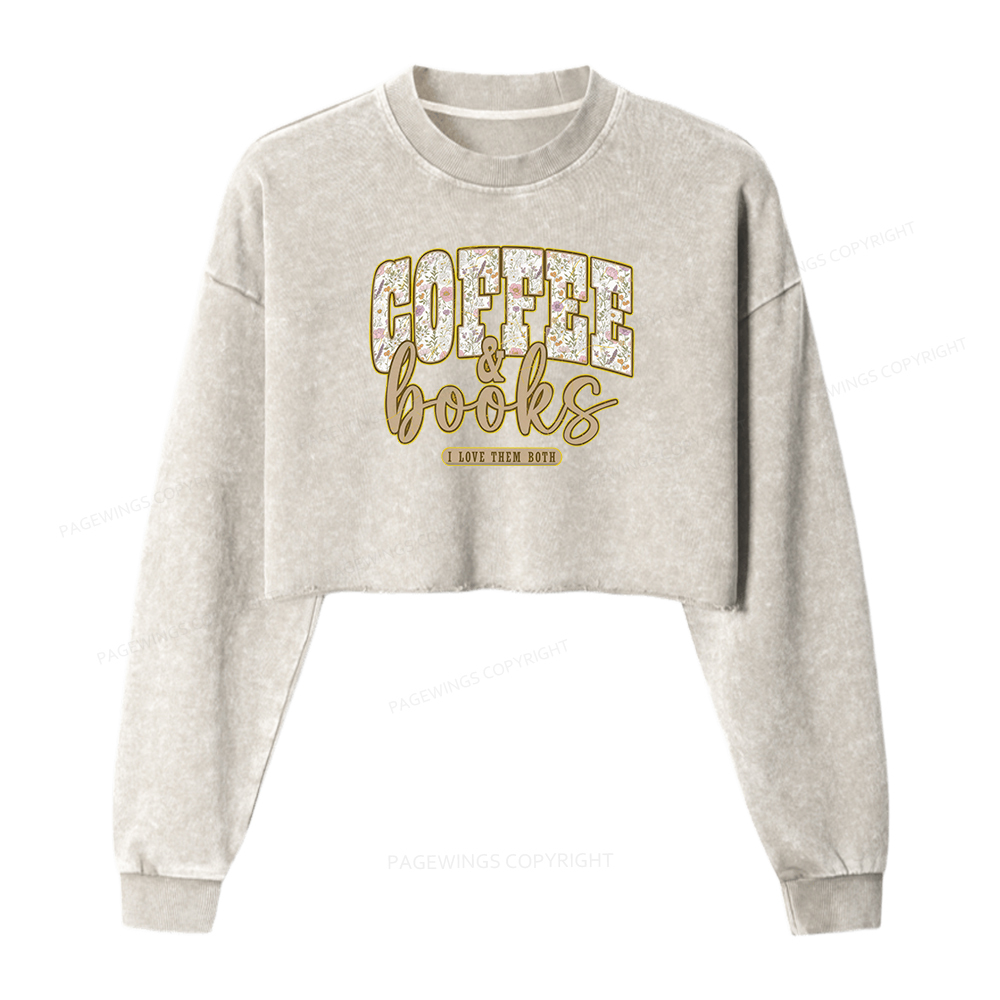 Pagewings Coffee And Books Washed Crop Sweatshirt