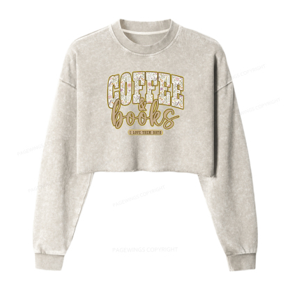 Pagewings Coffee And Books Washed Crop Sweatshirt