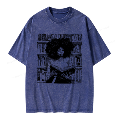 Pagewings Black Girl Reading Unisex Washed T-shirt