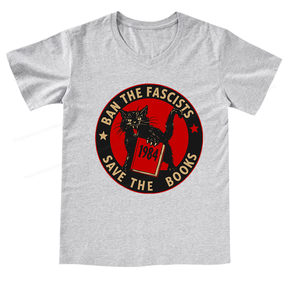 Pagewings Ban The Fascists Save The Books V-neck T-shirt