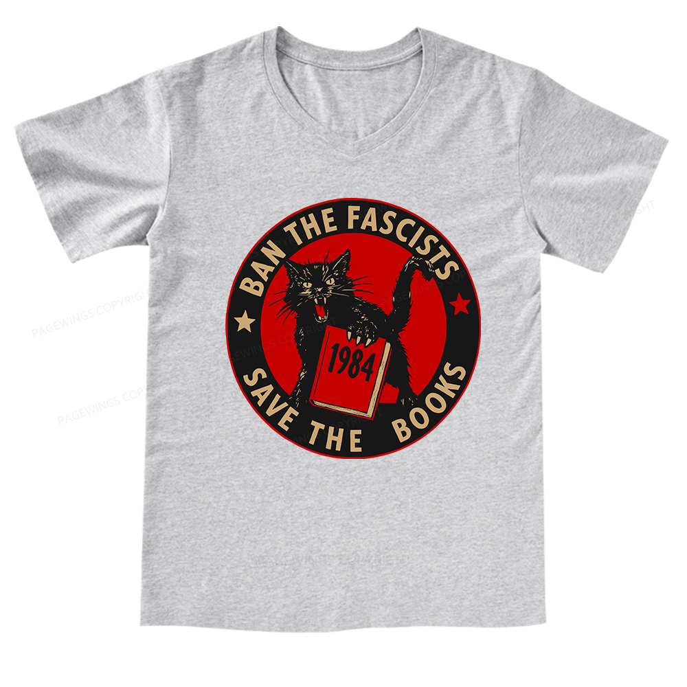 Pagewings Ban The Fascists Save The Books V-neck T-shirt