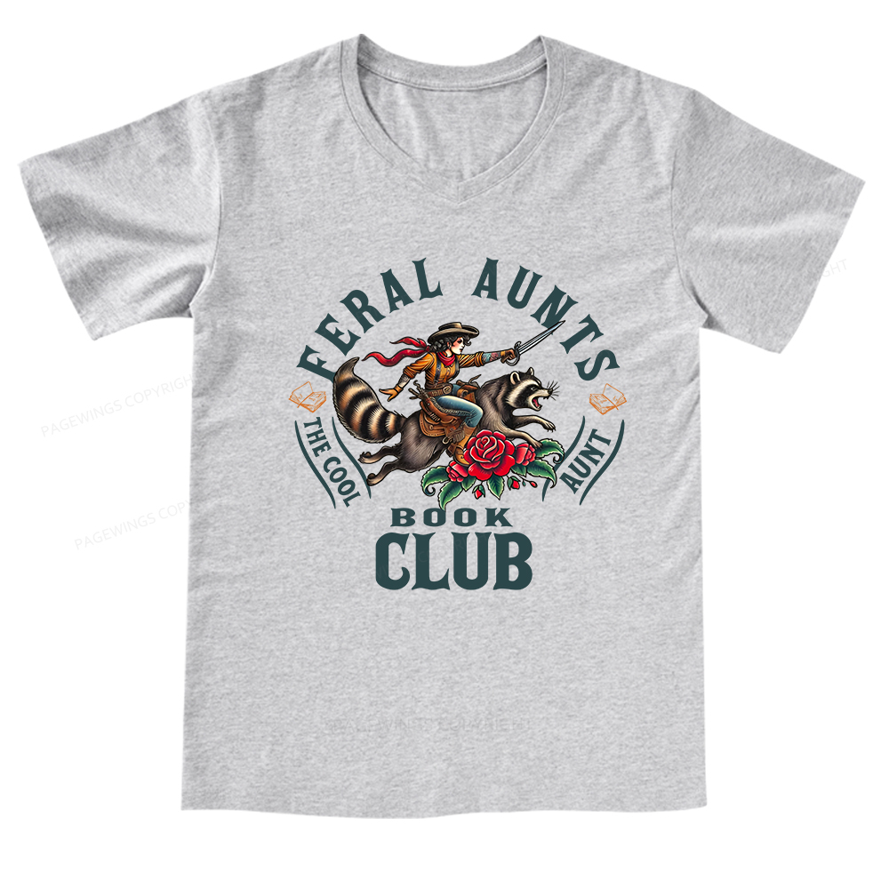 Pagewings Feral Aunt Social Book Club V-neck T-shirt