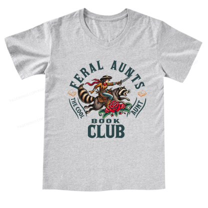 Pagewings Feral Aunt Social Book Club V-neck T-shirt