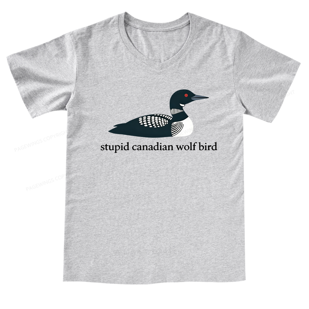 Pagewings Stupid Canadian Wolf Bird V-neck T-shirt