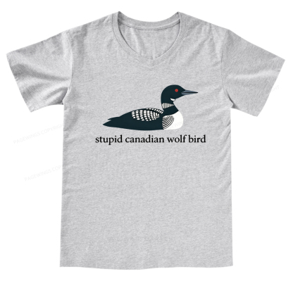 Pagewings Stupid Canadian Wolf Bird V-neck T-shirt