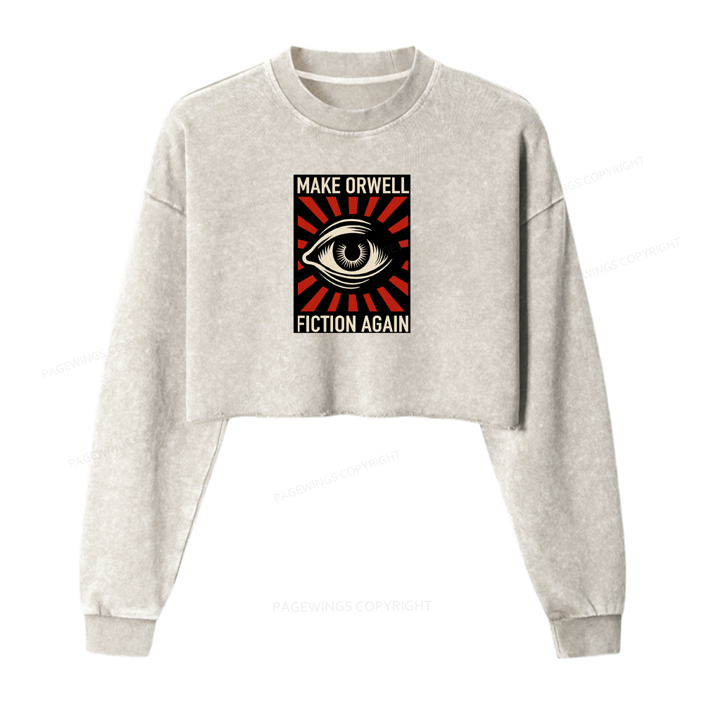 Pagewings Make Orwell Fiction Again Washed Crop Sweatshirt