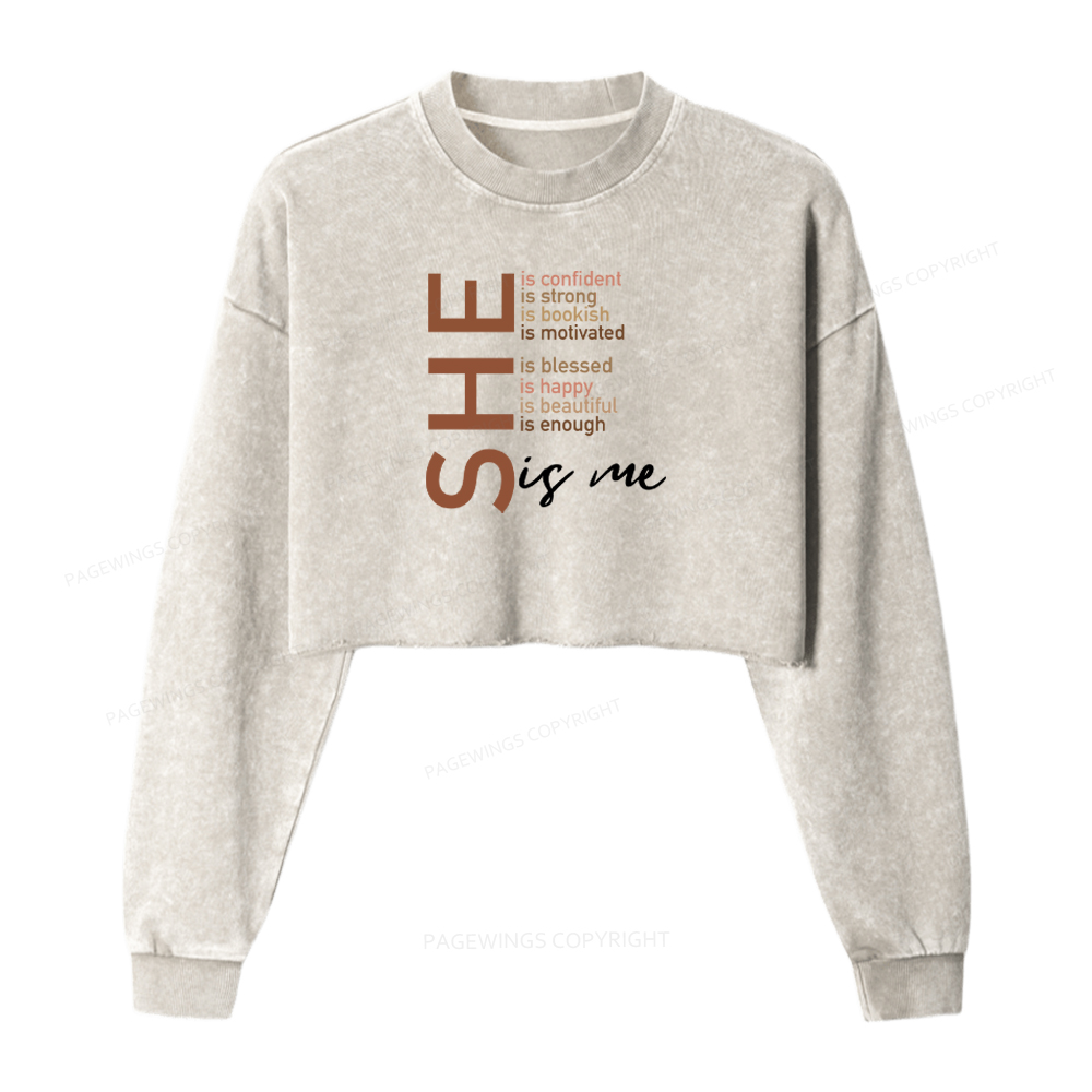 Pagewings Black Woman Washed Crop Sweatshirt