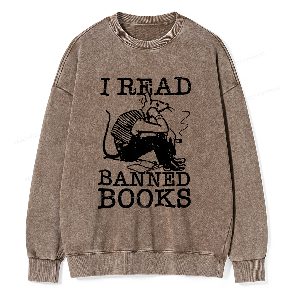 Pagewings I Read Banned Books T Shirt Unisex Washed Sweatshirt