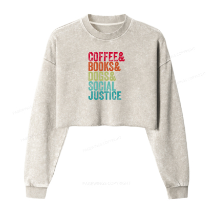 Pagewings Books Coffee Dogs Social Justice Washed Crop Sweatshirt