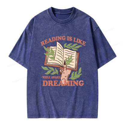 Pagewings Reading is like Dreaming  Unisex Washed T-shirt
