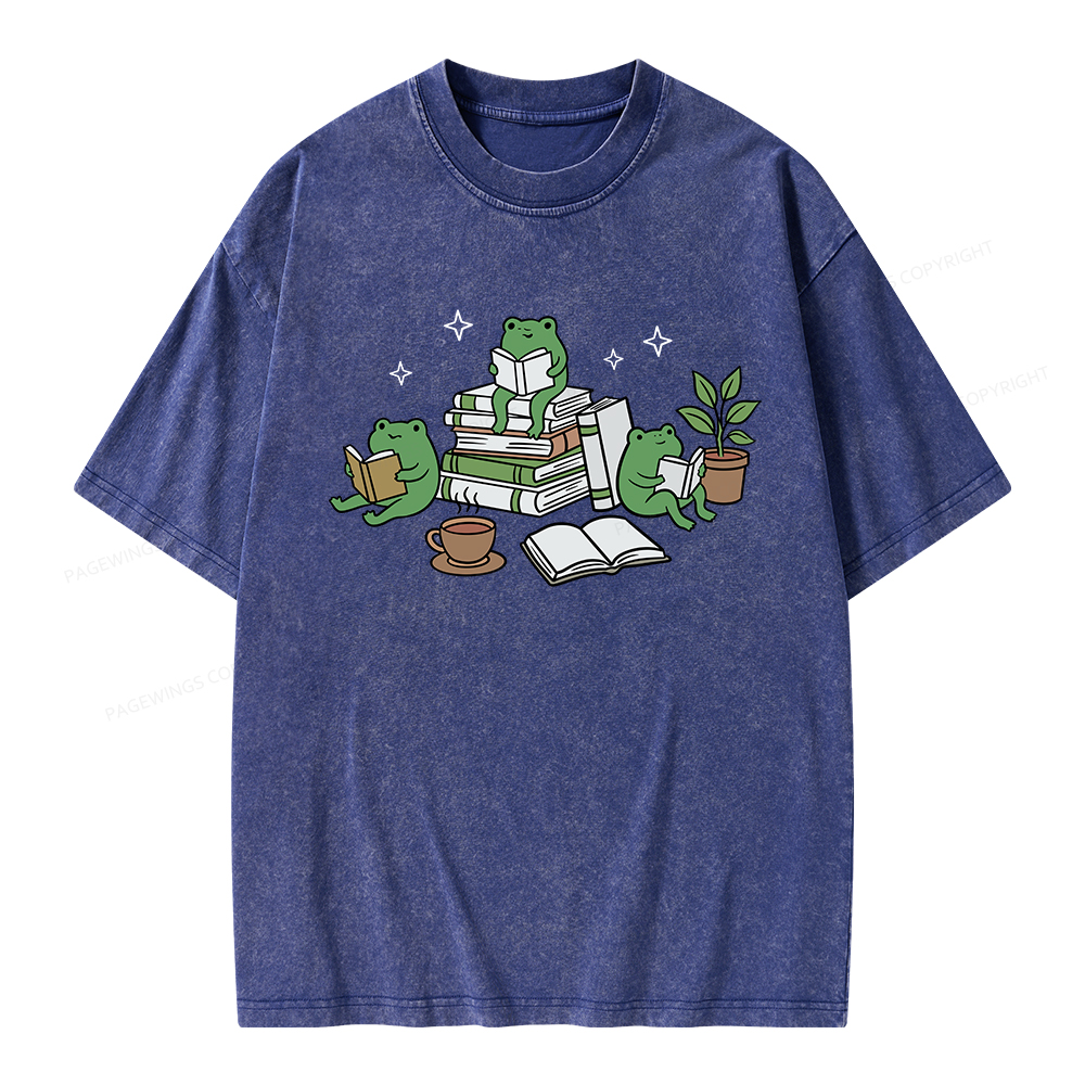 Pagewings Frogs and Books Unisex Washed T-shirt