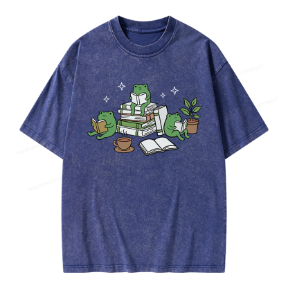 Pagewings Frogs and Books Unisex Washed T-shirt