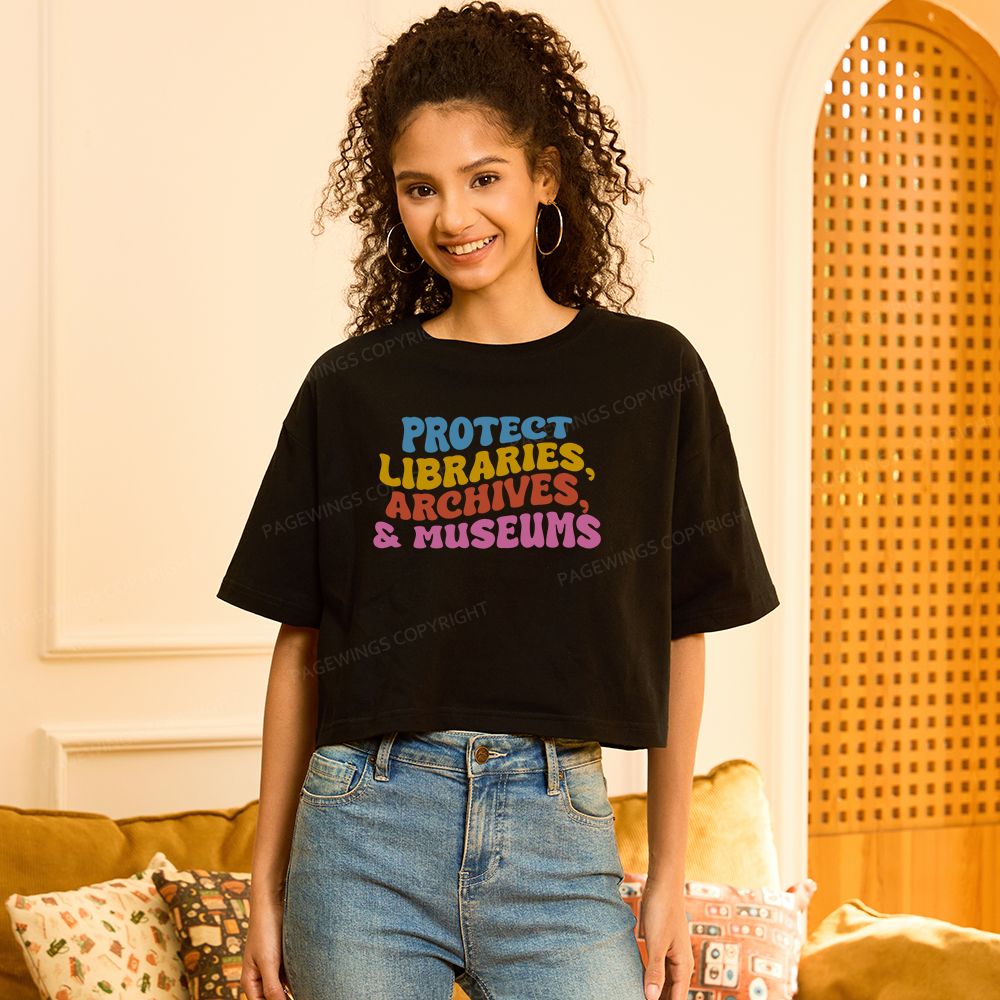 Pagewings Protect Libraries Archives And Museums Women Crop Tops