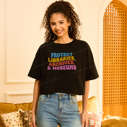 Pagewings Protect Libraries Archives And Museums Women Crop Tops