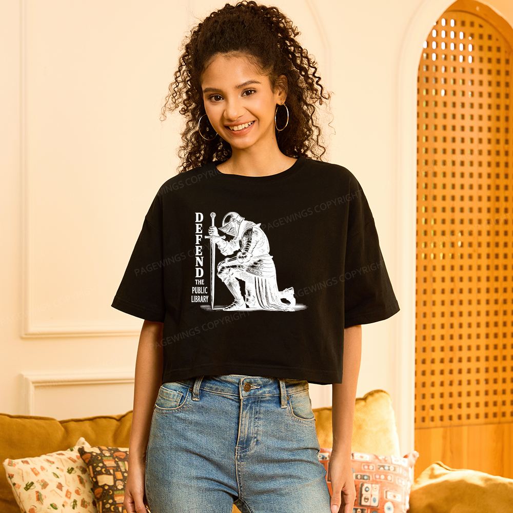 Pagewings Defend the Public Library Women Crop Tops
