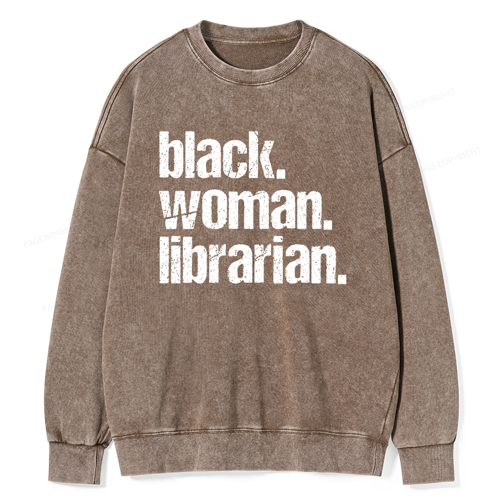 Pagewings Black Woman Librarian Washed Sweatshirt