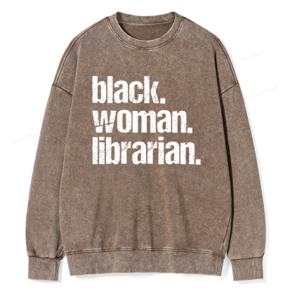 Pagewings Black Woman Librarian Washed Sweatshirt