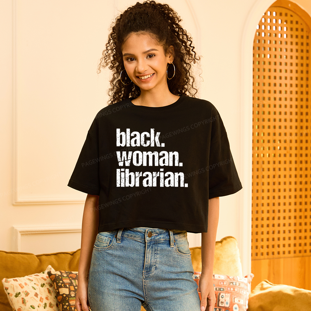 Pagewings Black Woman Librarian Women Crop Tops