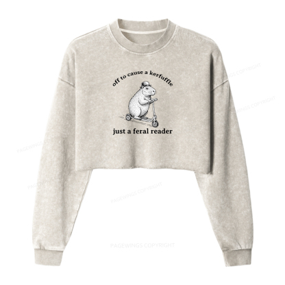 Pagewings Just A Feral Reader Washed Crop Sweatshirt
