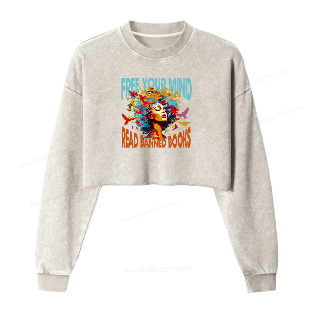 Pagewings Free Your Mind Read Banned Books Washed Crop Sweatshirt