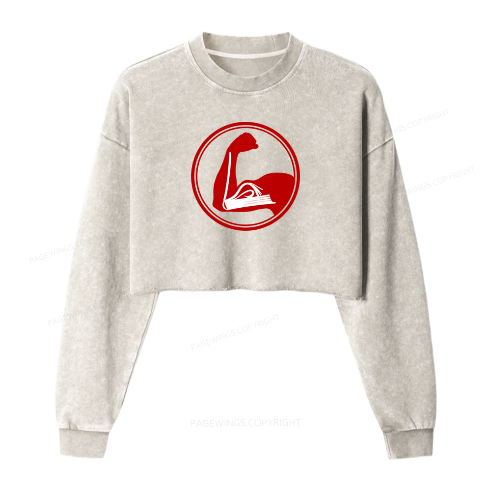 Pagewings Knowledge Builds True Strength Washed Crop Sweatshirt