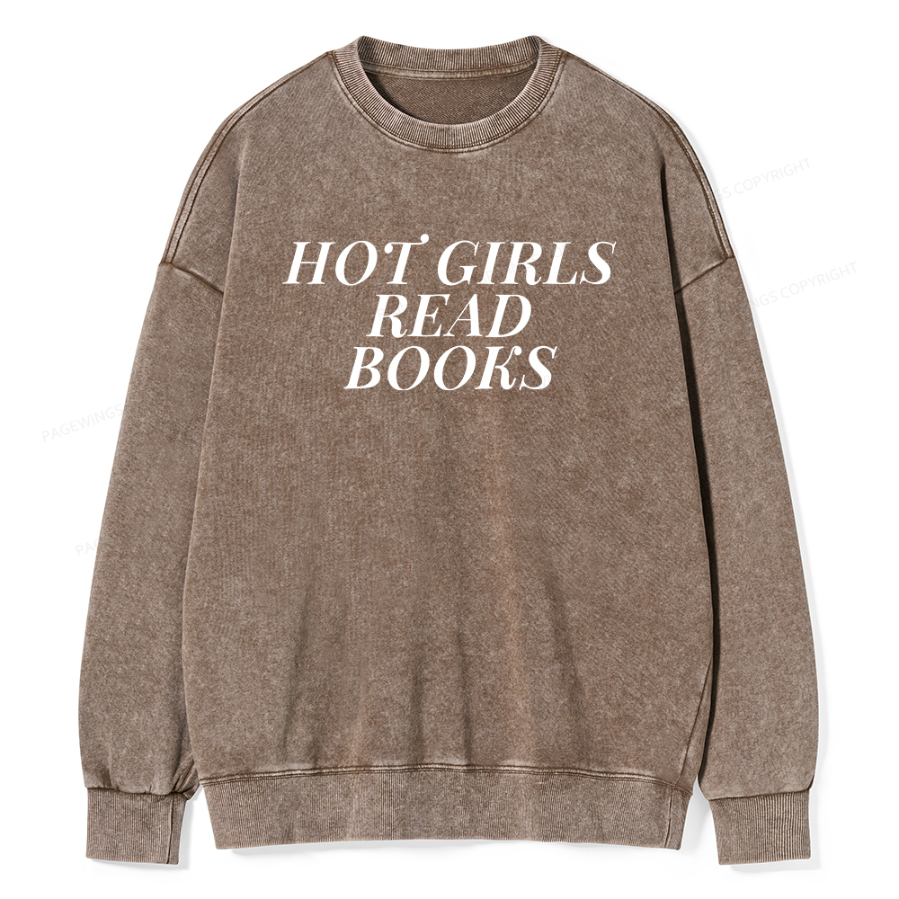 Pagewings Hot Girls Read Books Washed Sweatshirt