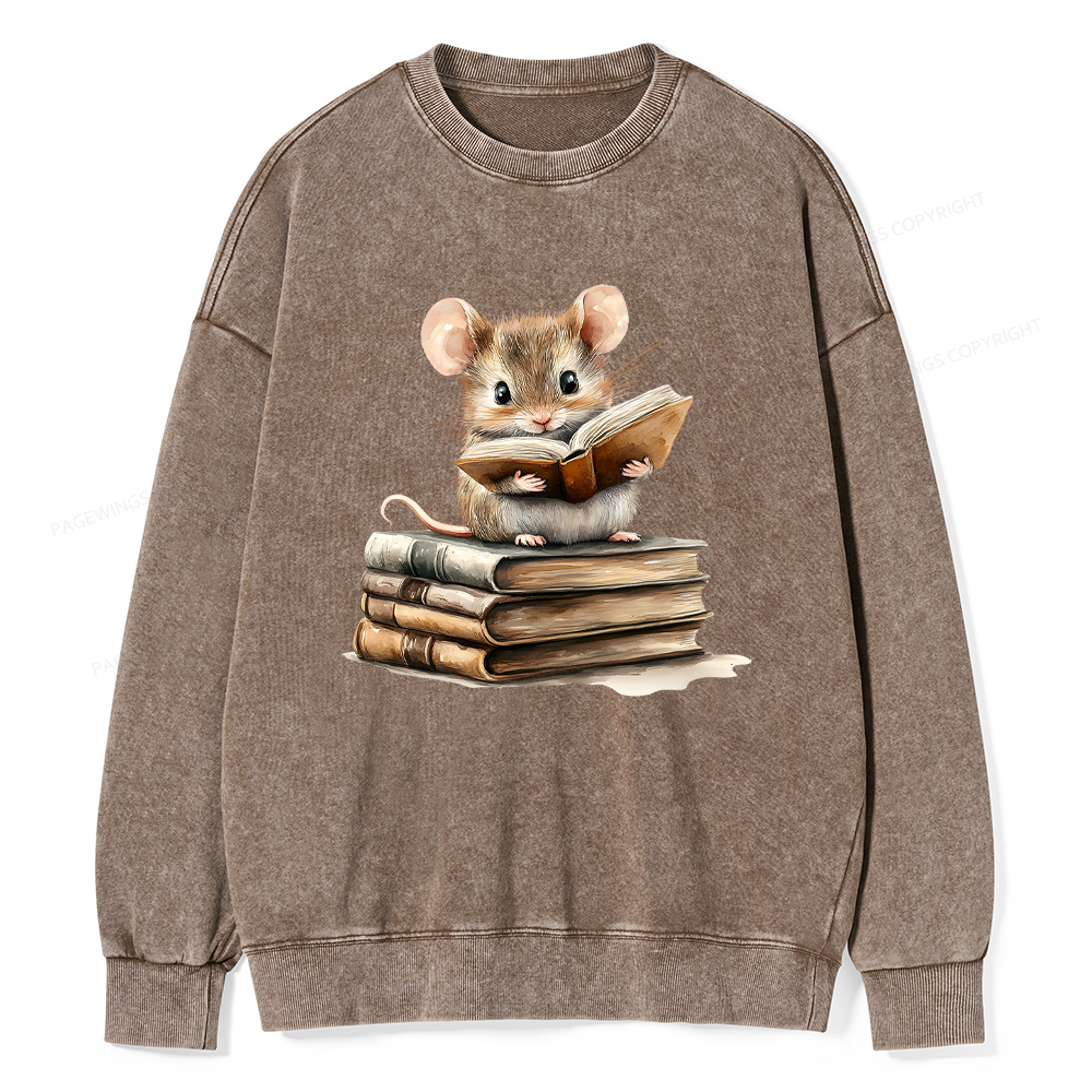 Pagewings Just A Mouse Who Loves Reading Washed Sweatshirt
