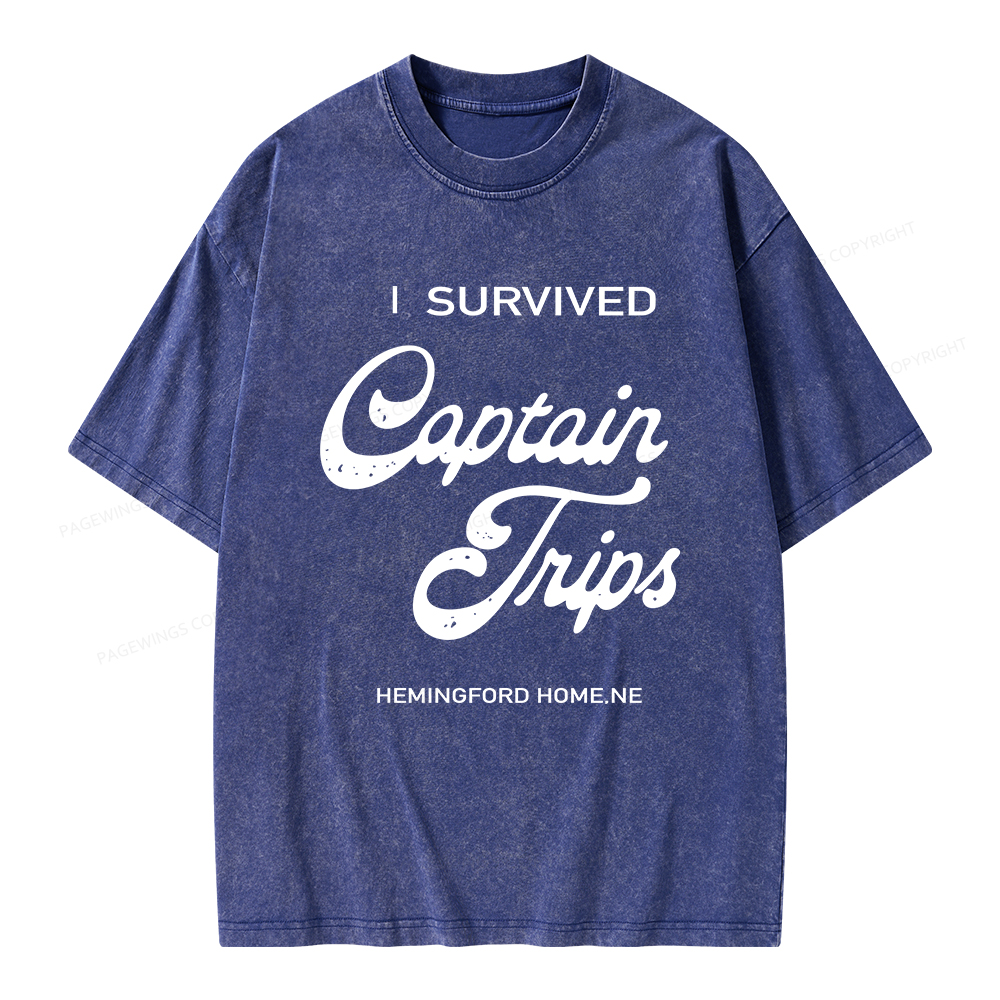 Pagewings I Survived Captain Trips Unisex Washed T-shirt