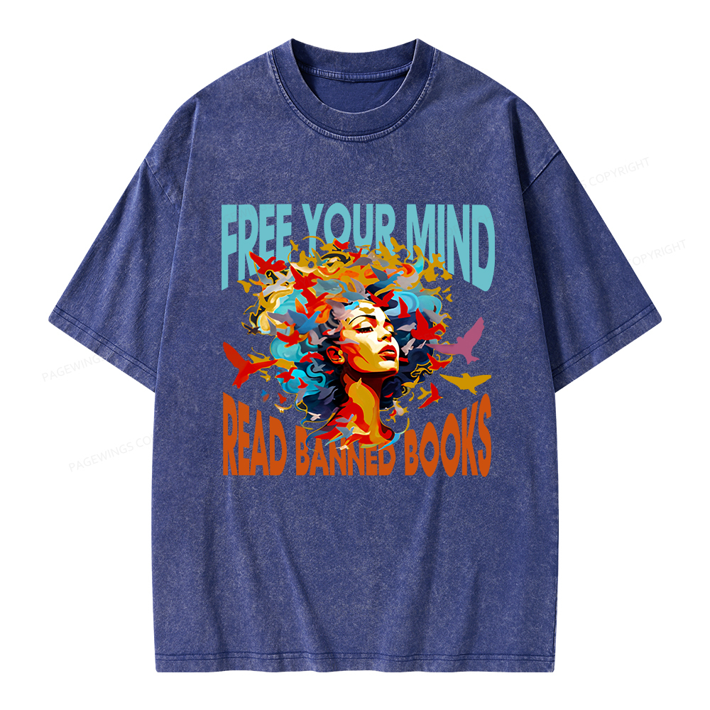 Pagewings Free Your Mind Read Banned Books Unisex Washed T-shirt