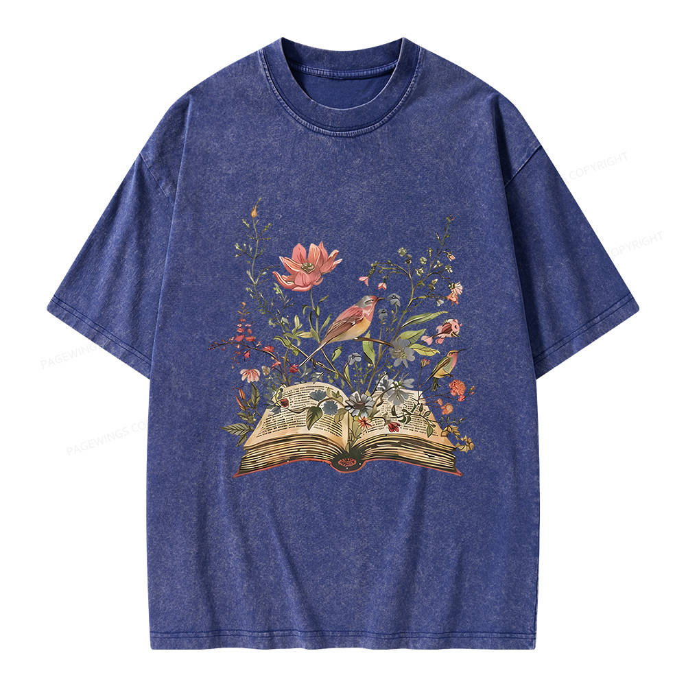 Pagewings Book Flowers Unisex Washed T-shirt