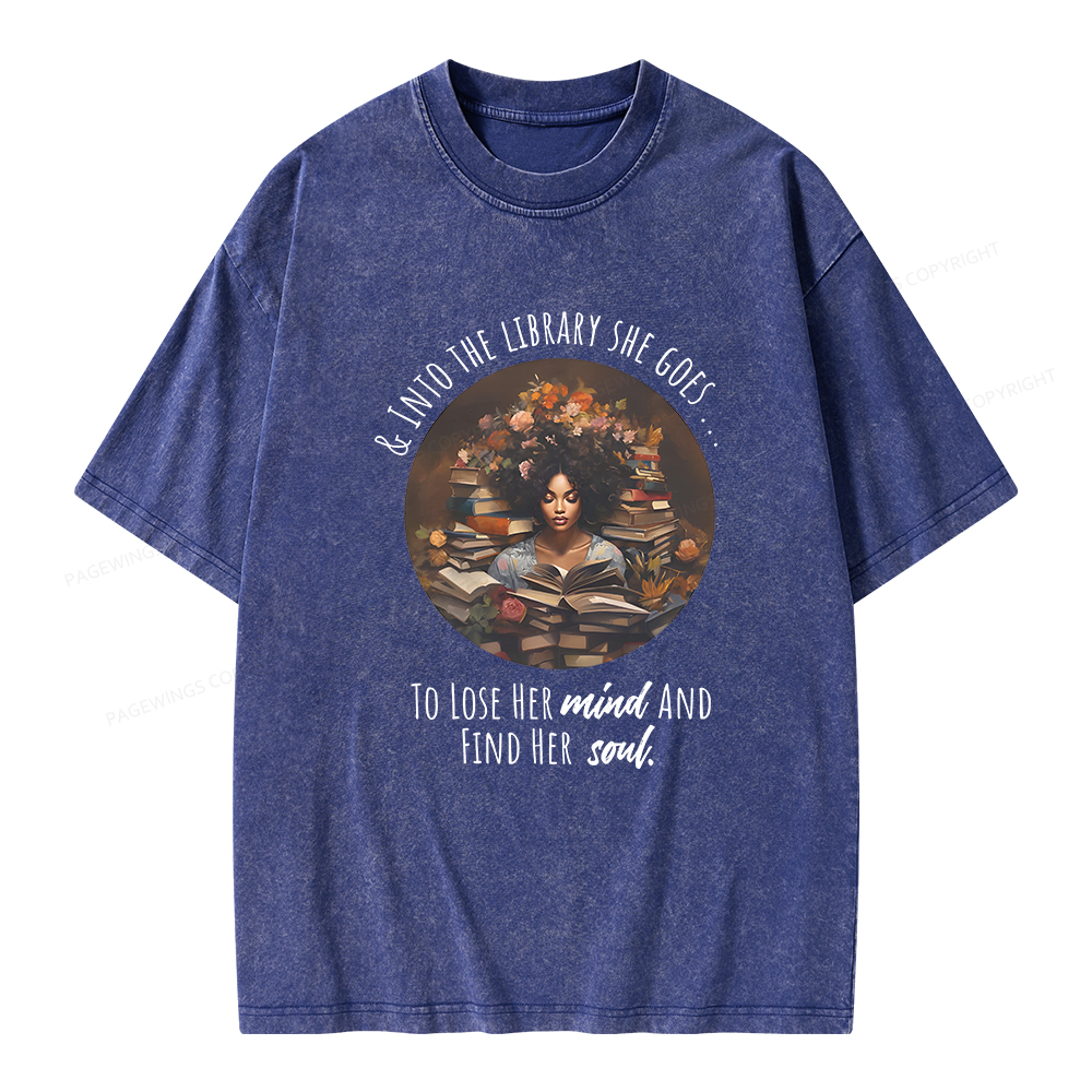 Pagewings Into The Library She Goes Unisex Washed T-shirt