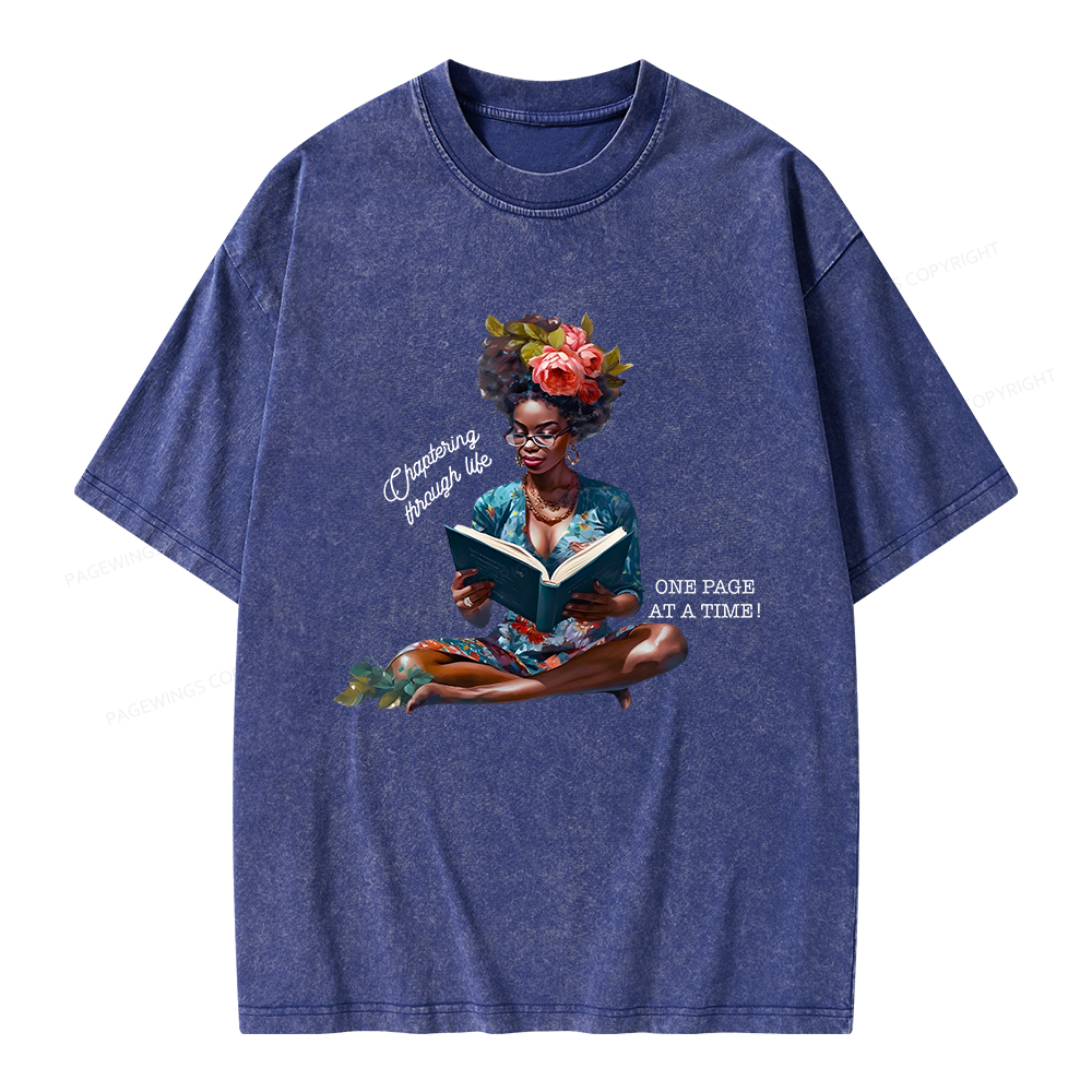 Pagewings Brown Girl Reads Unisex Washed T-shirt
