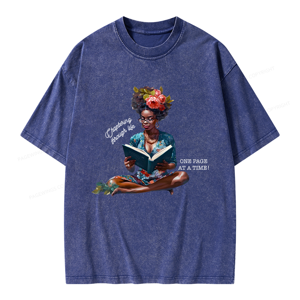 Pagewings Brown Girl Reads Unisex Washed T-shirt