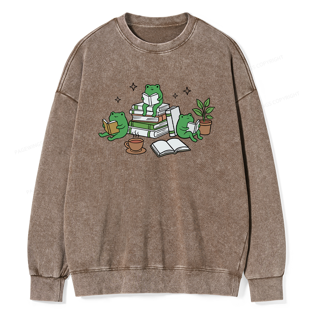 Pagewings Frogs and Books Washed Sweatshirt