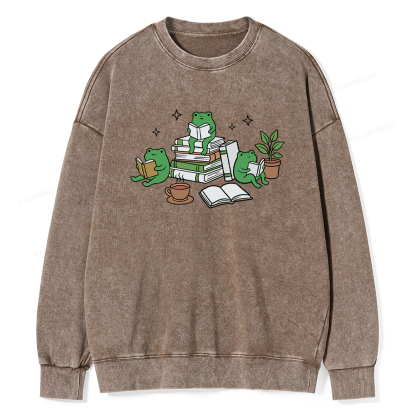 Pagewings Frogs and Books Washed Sweatshirt