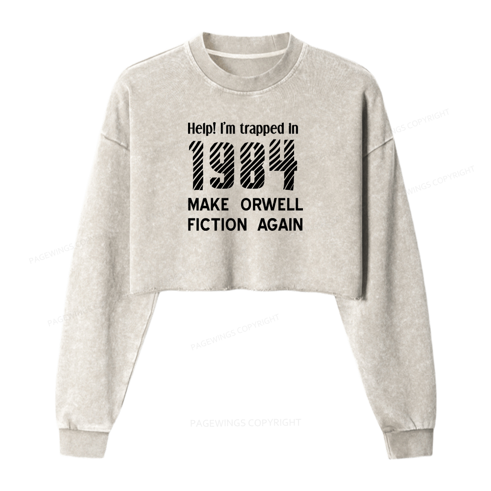 Pagewings Banned Books Fiction Again Washed Crop Sweatshirt